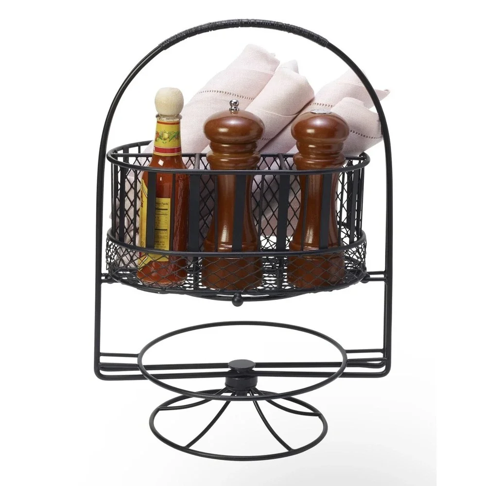 Mikasa Gourmet Basics Band Stripe Picnic Buffet Storage Caddy Farmhouse Metal